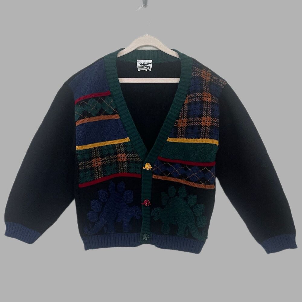 Ground Control Boys L (7) VTG 90’s Dinosaur Cardigan 100% Acrylic